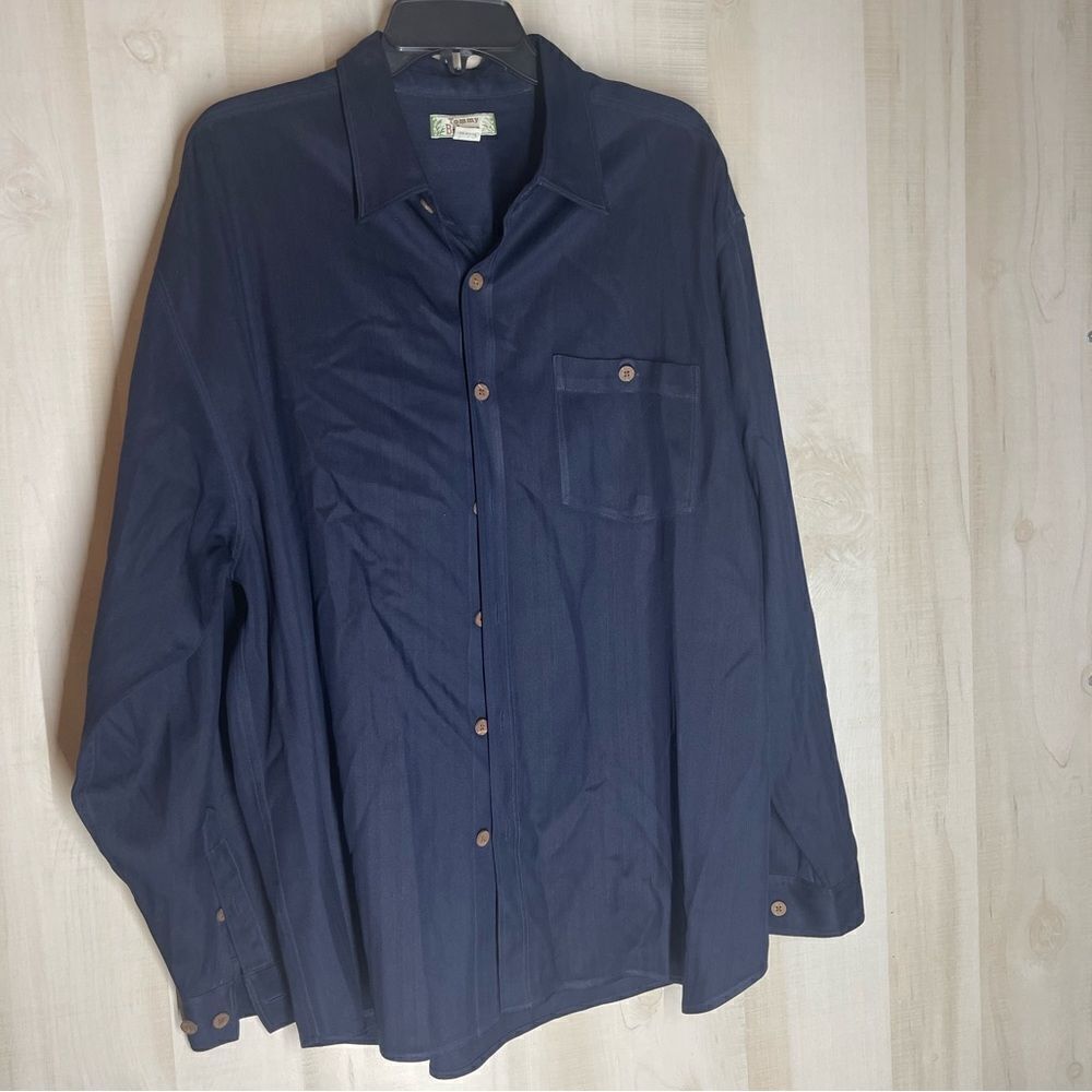 Tommy Bahama 100% silk navy blue long‎ sleeve shirt, size XL